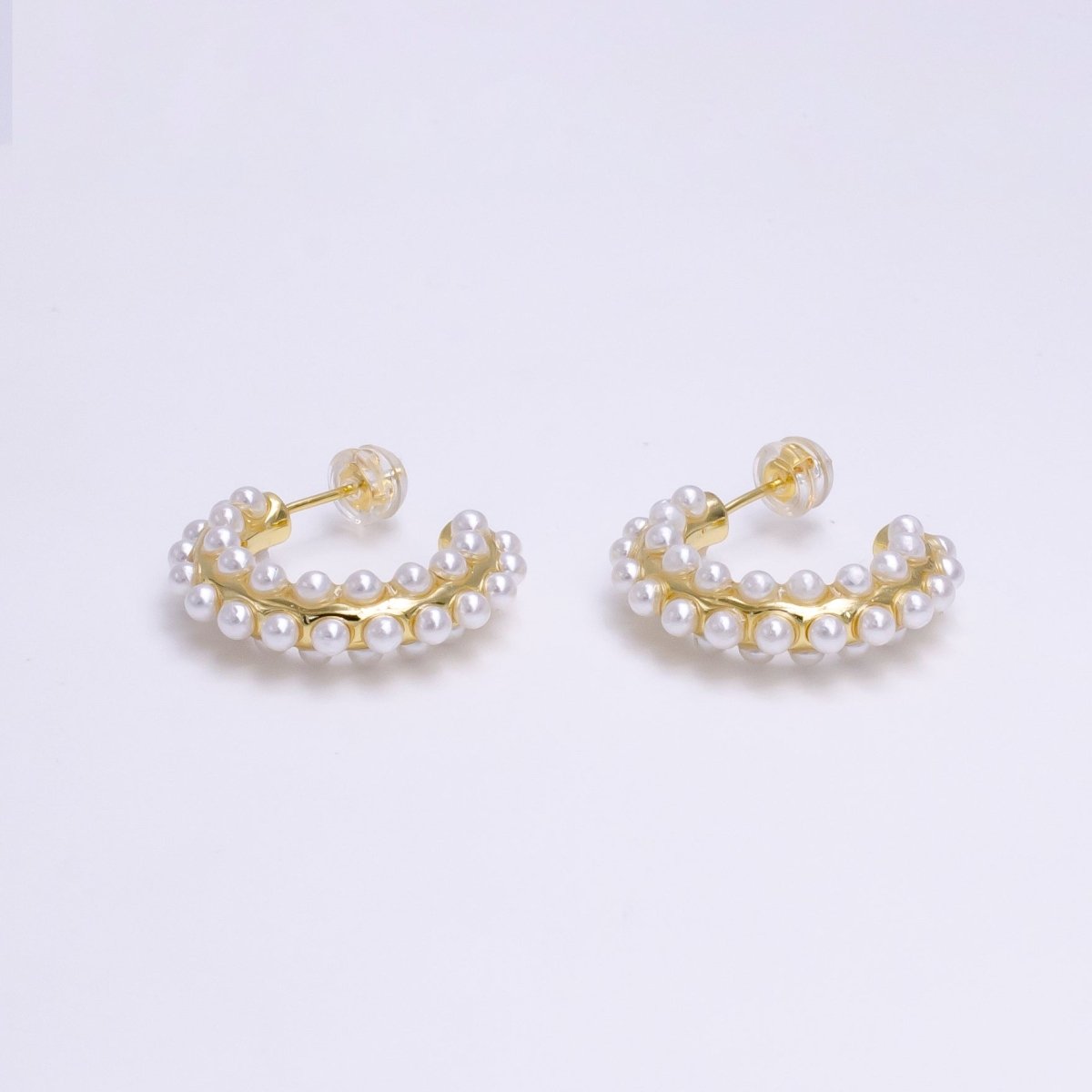 14K Gold Filled White Pearl Lined 20mm C-Shaped Hoop Earrings in Gold & Silver | AE799 AE800 - DLUXCA
