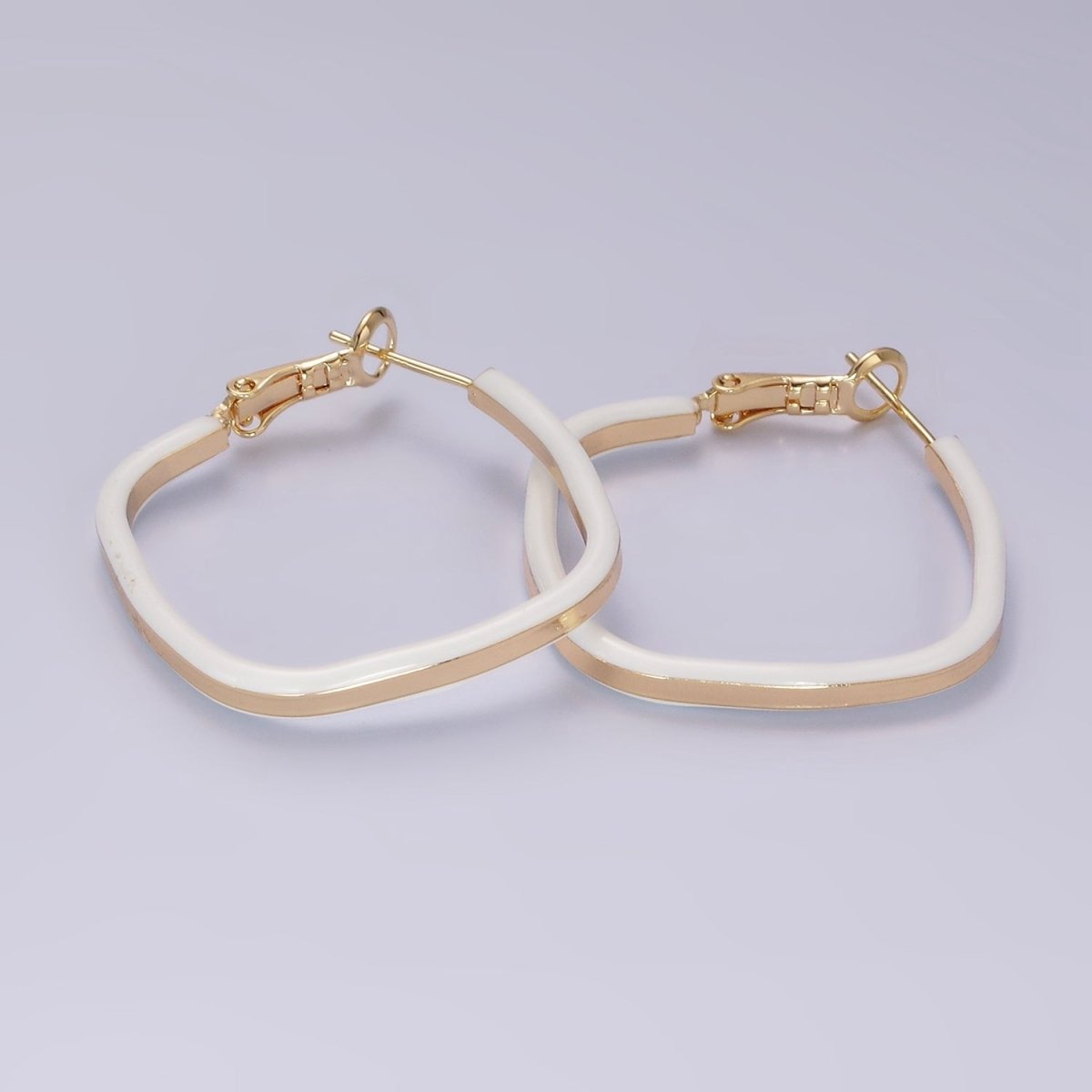 14K Gold Filled White, Pink, Blue Enamel Boxy Rhombus Hinge Hoop Earrings | AE180 - AE182 - DLUXCA