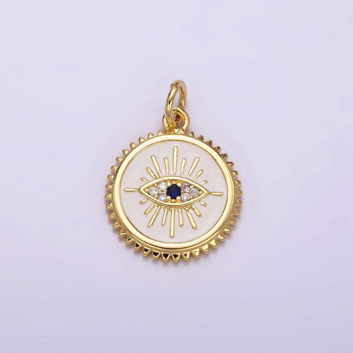 14K Gold Filled White, Pink Evil Eye Blue CZ Spiked Outline Round Charm | AG414 AG415 - DLUXCA