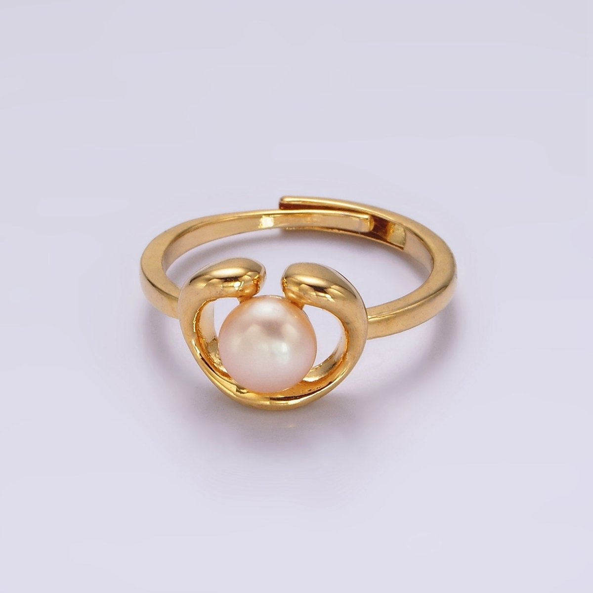 14K Gold Filled White, Pink Peal Open Outline Adjustable Ring in Silver & Gold | O672 - O675 - DLUXCA