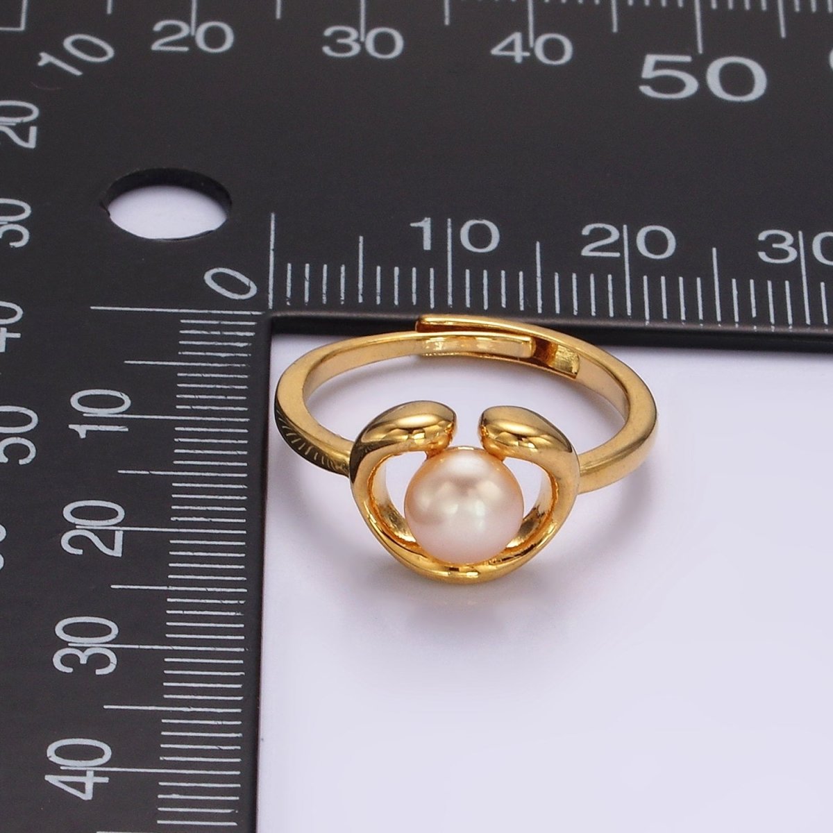 14K Gold Filled White, Pink Peal Open Outline Adjustable Ring in Silver & Gold | O672 - O675 - DLUXCA