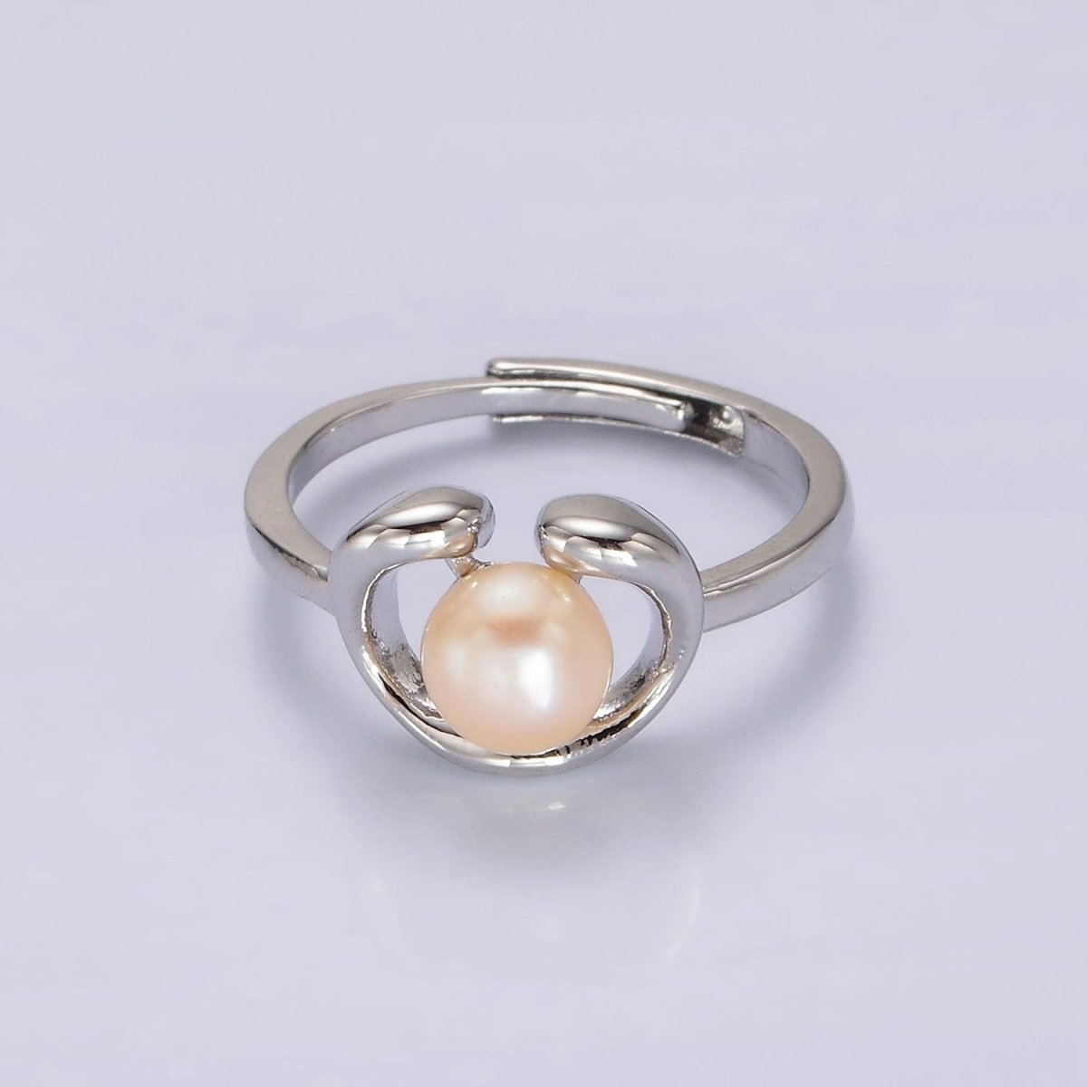 14K Gold Filled White, Pink Peal Open Outline Adjustable Ring in Silver & Gold | O672 - O675 - DLUXCA