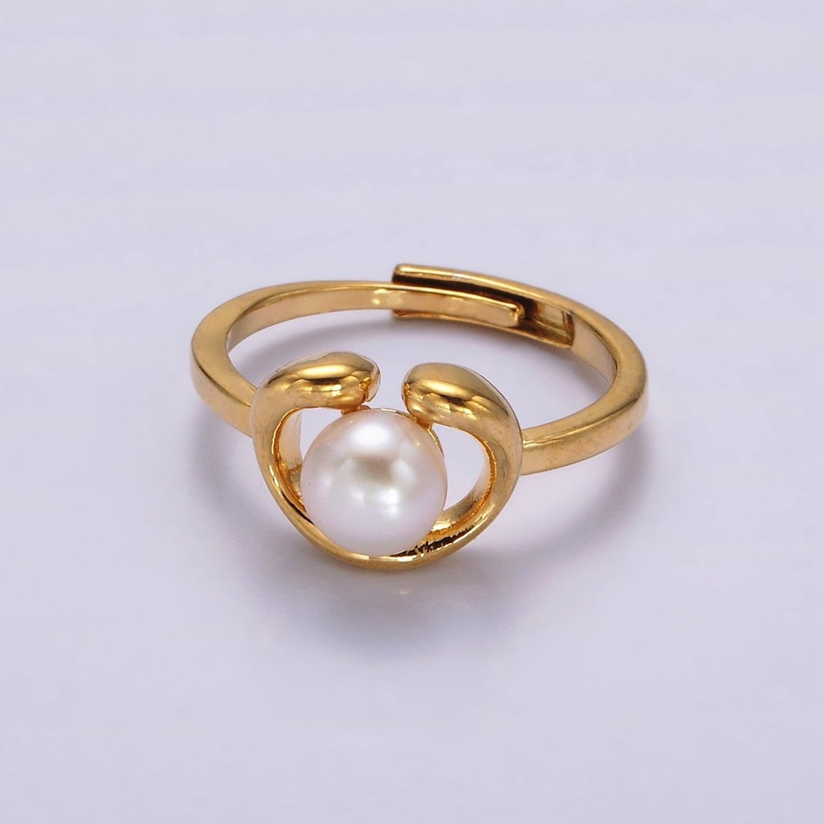 14K Gold Filled White, Pink Peal Open Outline Adjustable Ring in Silver & Gold | O672 - O675 - DLUXCA