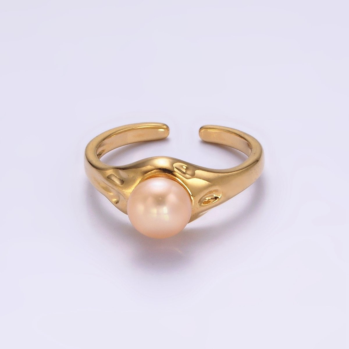 14K Gold Filled White, Pink Pearl Dented Signet Ring in Gold & Silver | O660 - O663 - DLUXCA