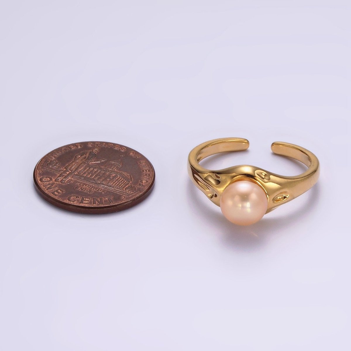 14K Gold Filled White, Pink Pearl Dented Signet Ring in Gold & Silver | O660 - O663 - DLUXCA