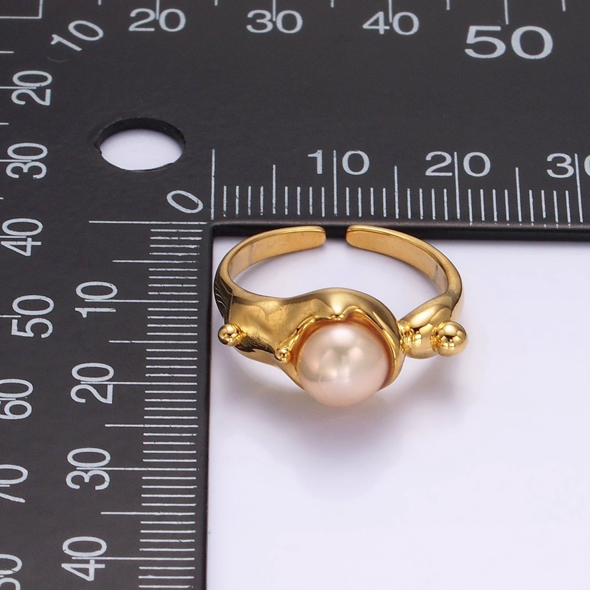 14K Gold Filled White, Pink Pearl Dotted Bubble Molten Band Ring in Silver & Gold | O684 - O687 - DLUXCA