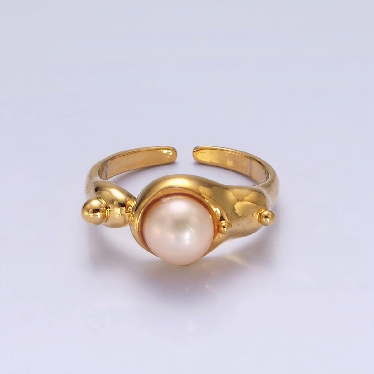 14K Gold Filled White, Pink Pearl Dotted Bubble Molten Band Ring in Silver & Gold | O684 - O687 - DLUXCA