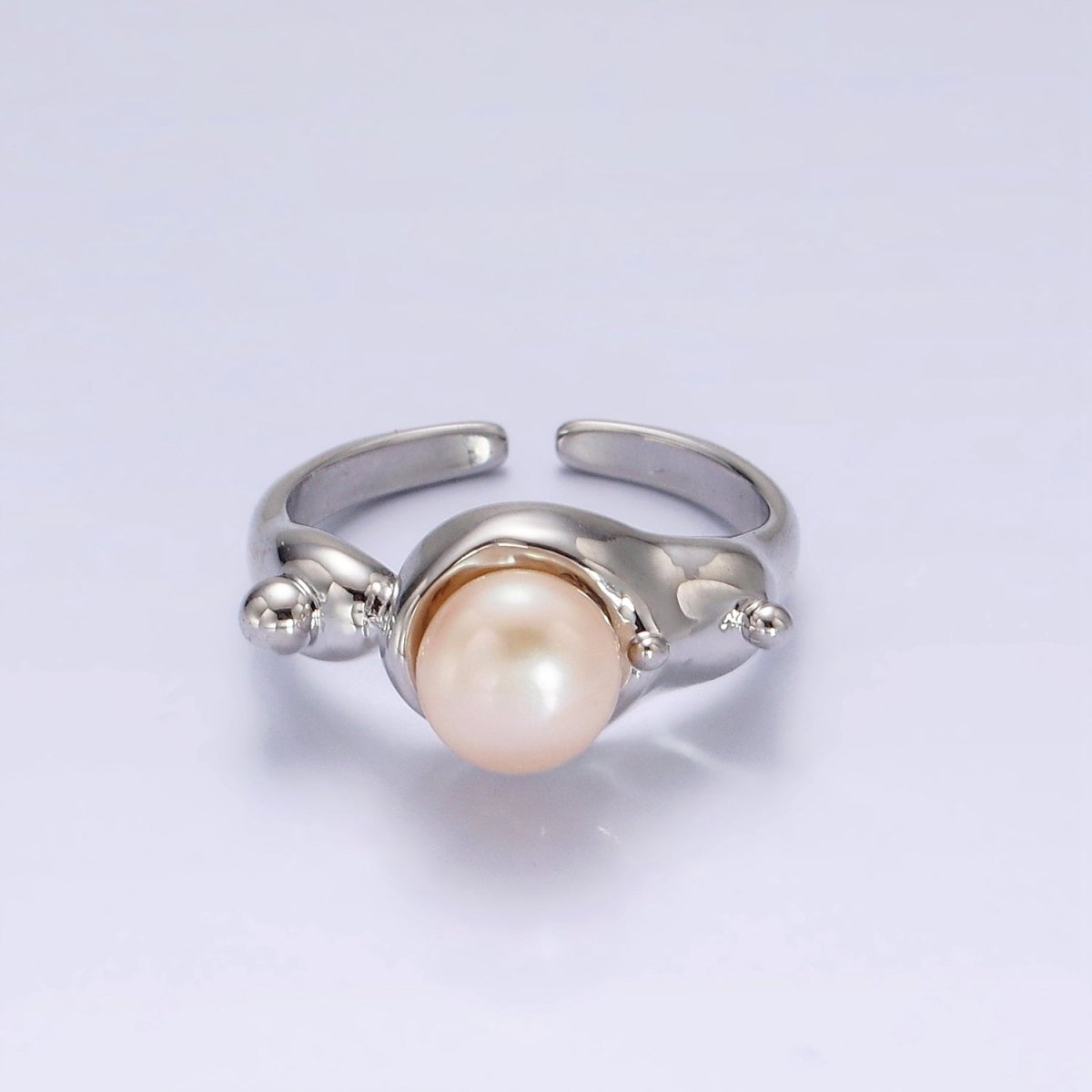 14K Gold Filled White, Pink Pearl Dotted Bubble Molten Band Ring in Silver & Gold | O684 - O687 - DLUXCA