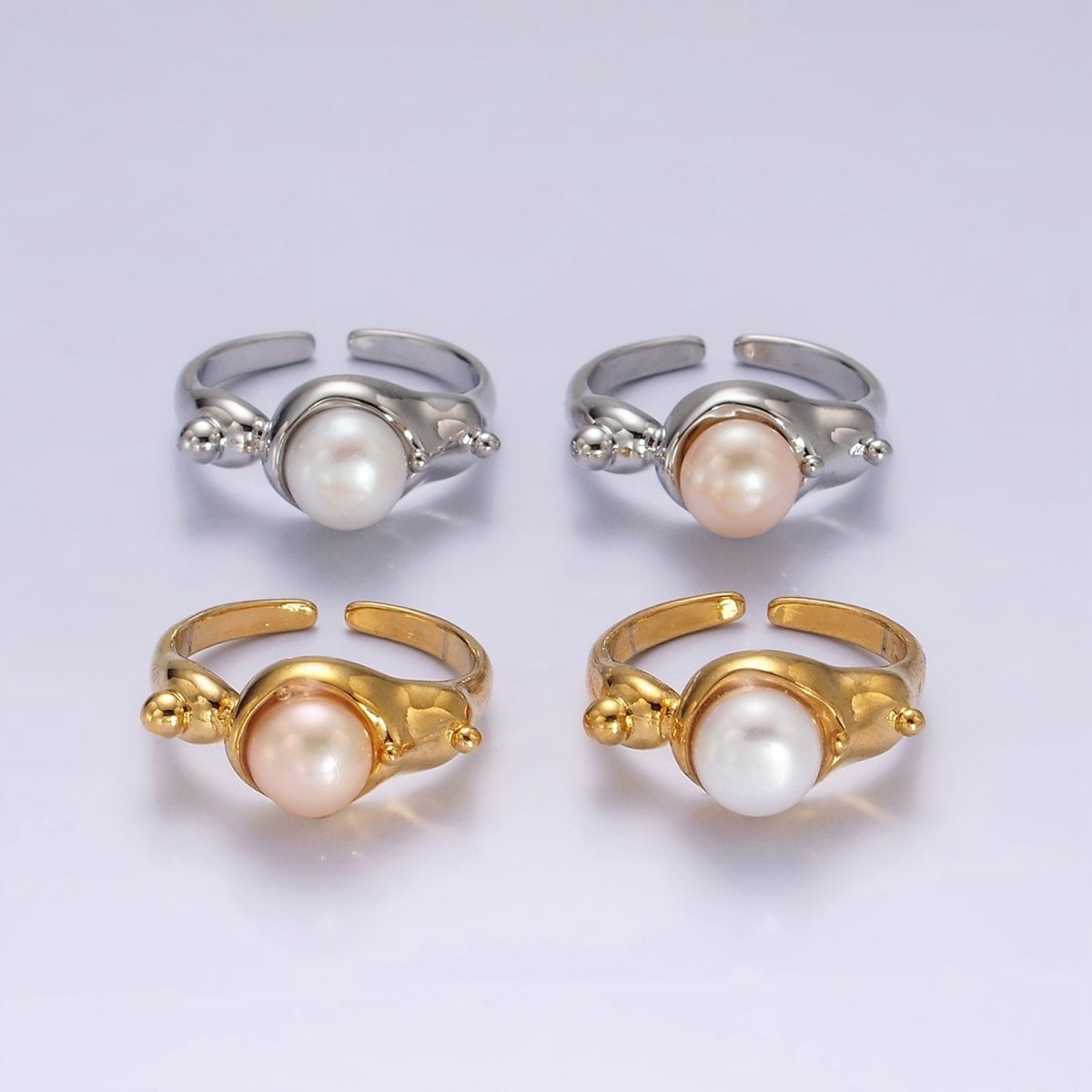 14K Gold Filled White, Pink Pearl Dotted Bubble Molten Band Ring in Silver & Gold | O684 - O687 - DLUXCA