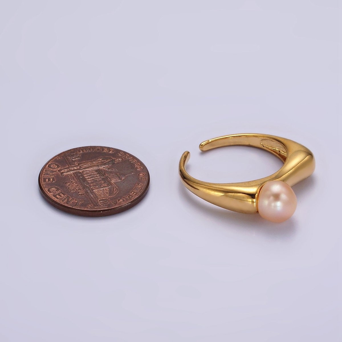 14K Gold Filled White, Pink Pearl Flat Signet Ring in Gold & Silver | O652 ~ O655 - DLUXCA