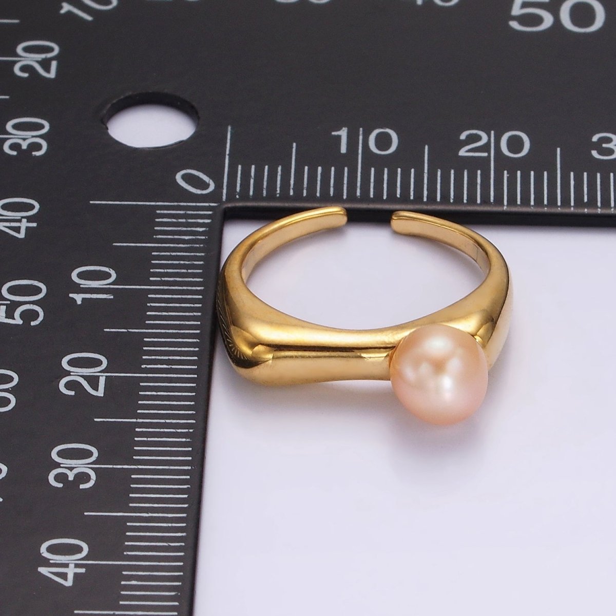 14K Gold Filled White, Pink Pearl Flat Signet Ring in Gold & Silver | O652 ~ O655 - DLUXCA