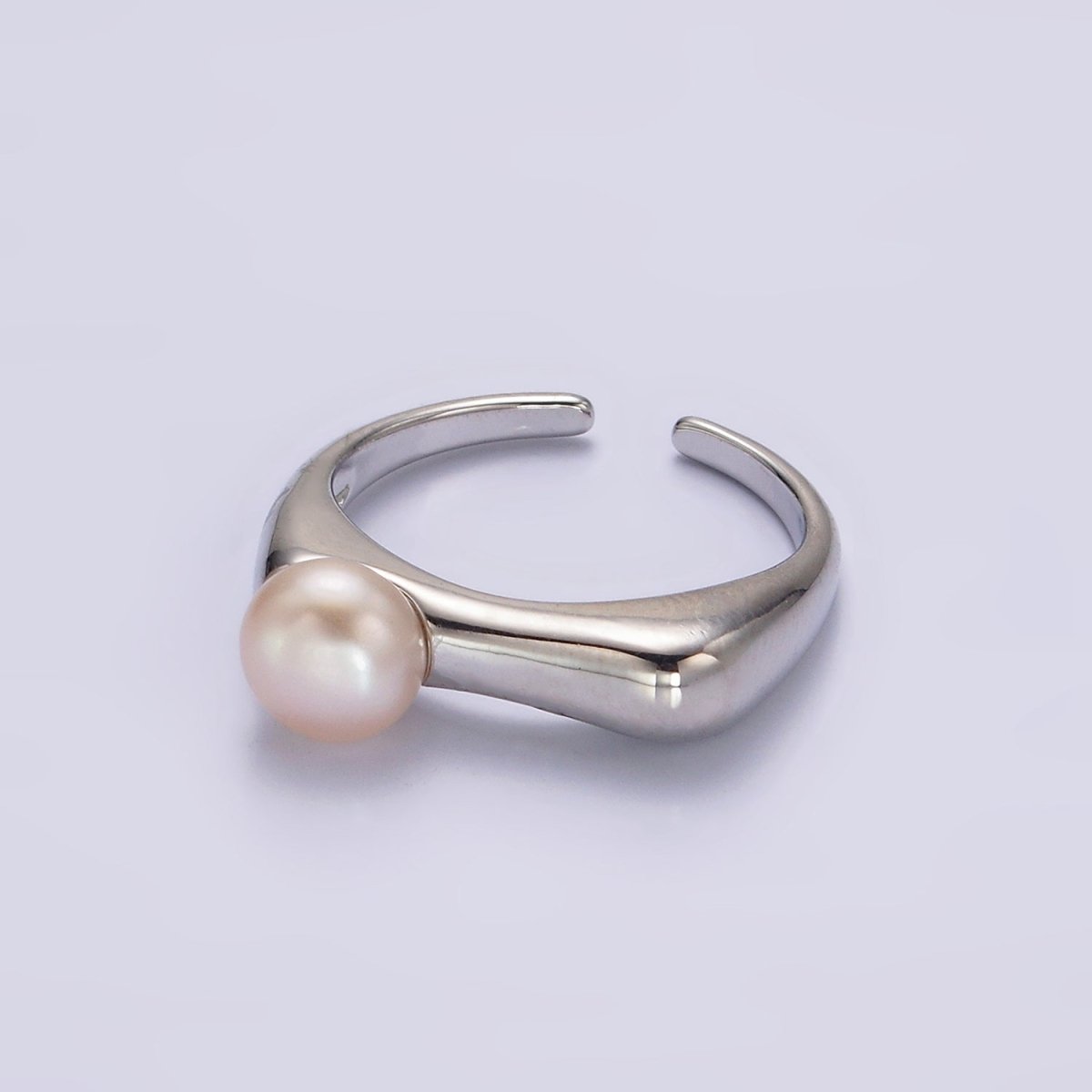 14K Gold Filled White, Pink Pearl Flat Signet Ring in Gold & Silver | O652 ~ O655 - DLUXCA