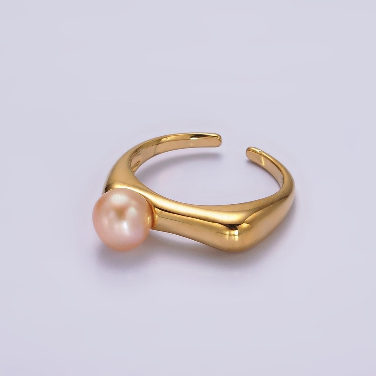 14K Gold Filled White, Pink Pearl Flat Signet Ring in Gold & Silver | O652 ~ O655 - DLUXCA