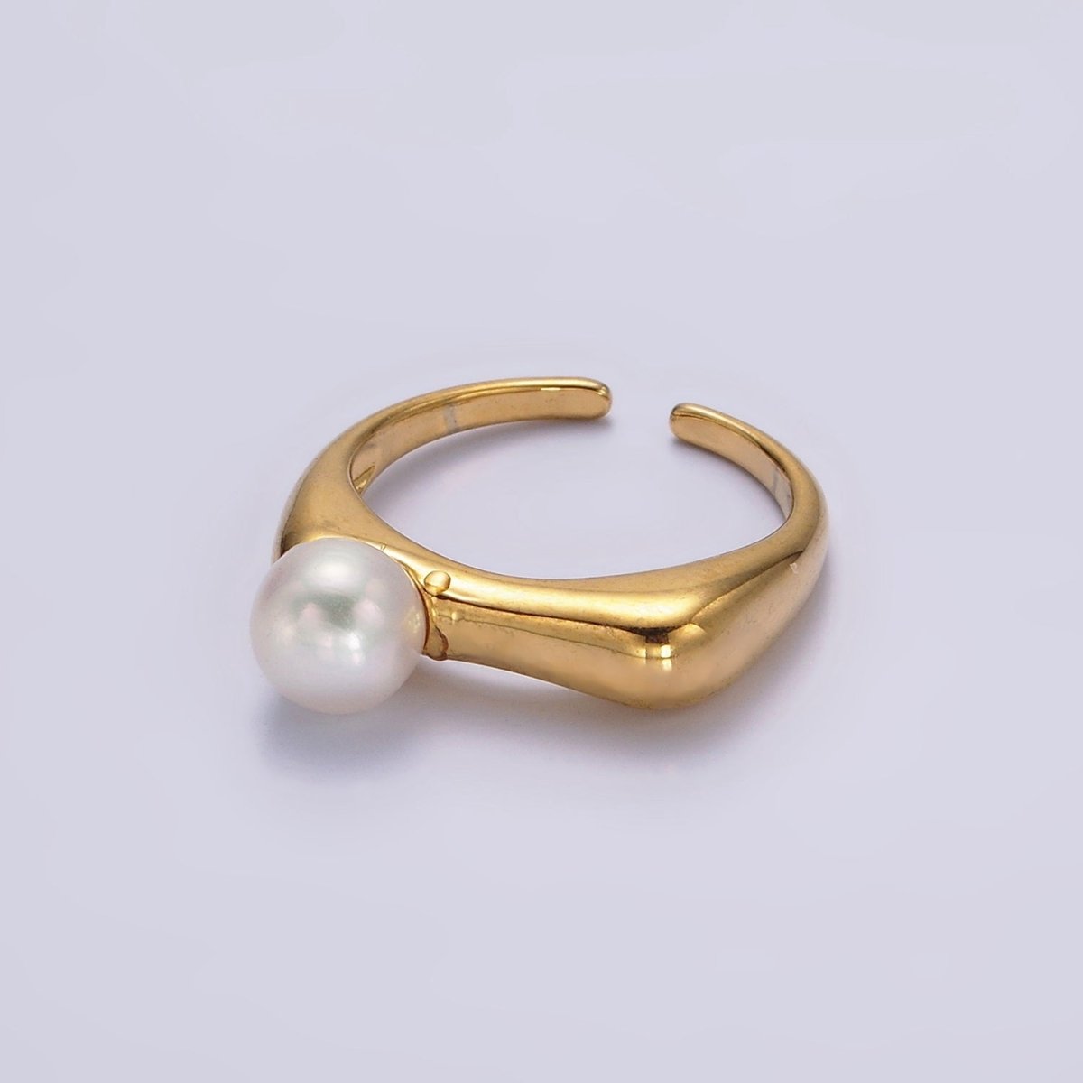 14K Gold Filled White, Pink Pearl Flat Signet Ring in Gold & Silver | O652 ~ O655 - DLUXCA