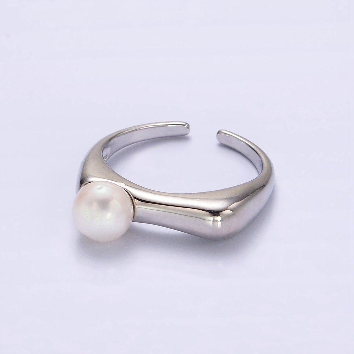 14K Gold Filled White, Pink Pearl Flat Signet Ring in Gold & Silver | O652 ~ O655 - DLUXCA