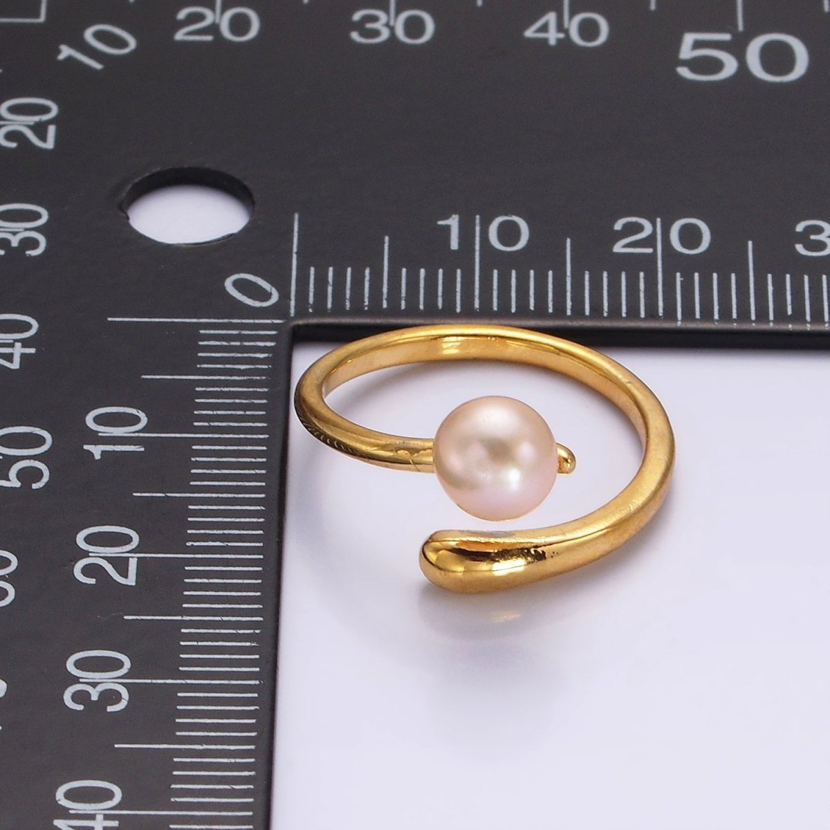 14K Gold Filled White, Pink Pearl Minimalist Open Wrap Band Ring in Silver & Gold | O680 - O683 - DLUXCA