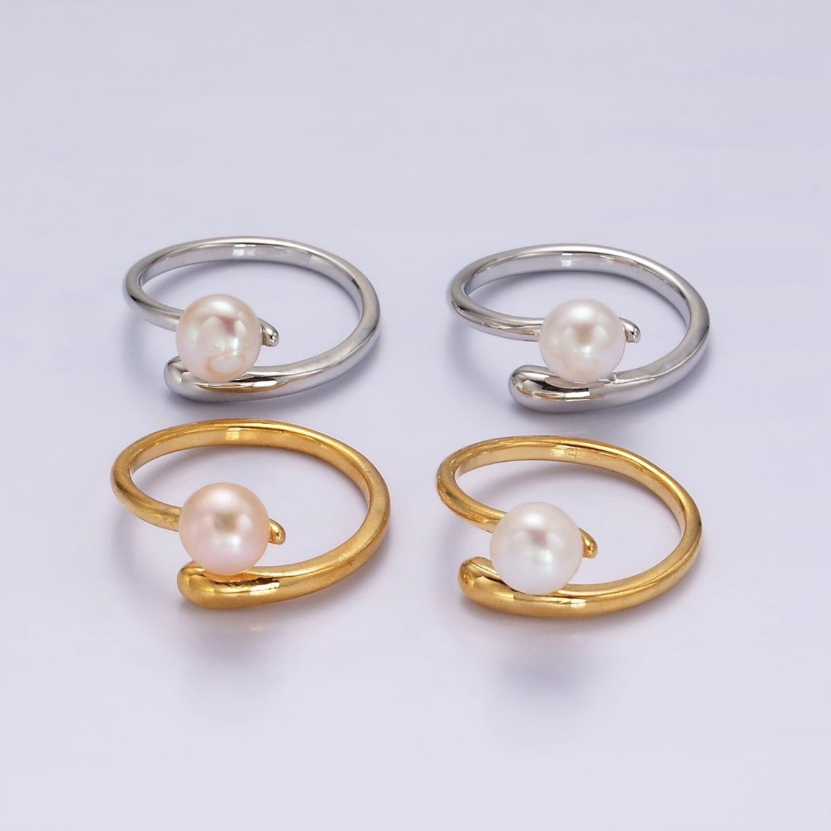 14K Gold Filled White, Pink Pearl Minimalist Open Wrap Band Ring in Silver & Gold | O680 - O683 - DLUXCA