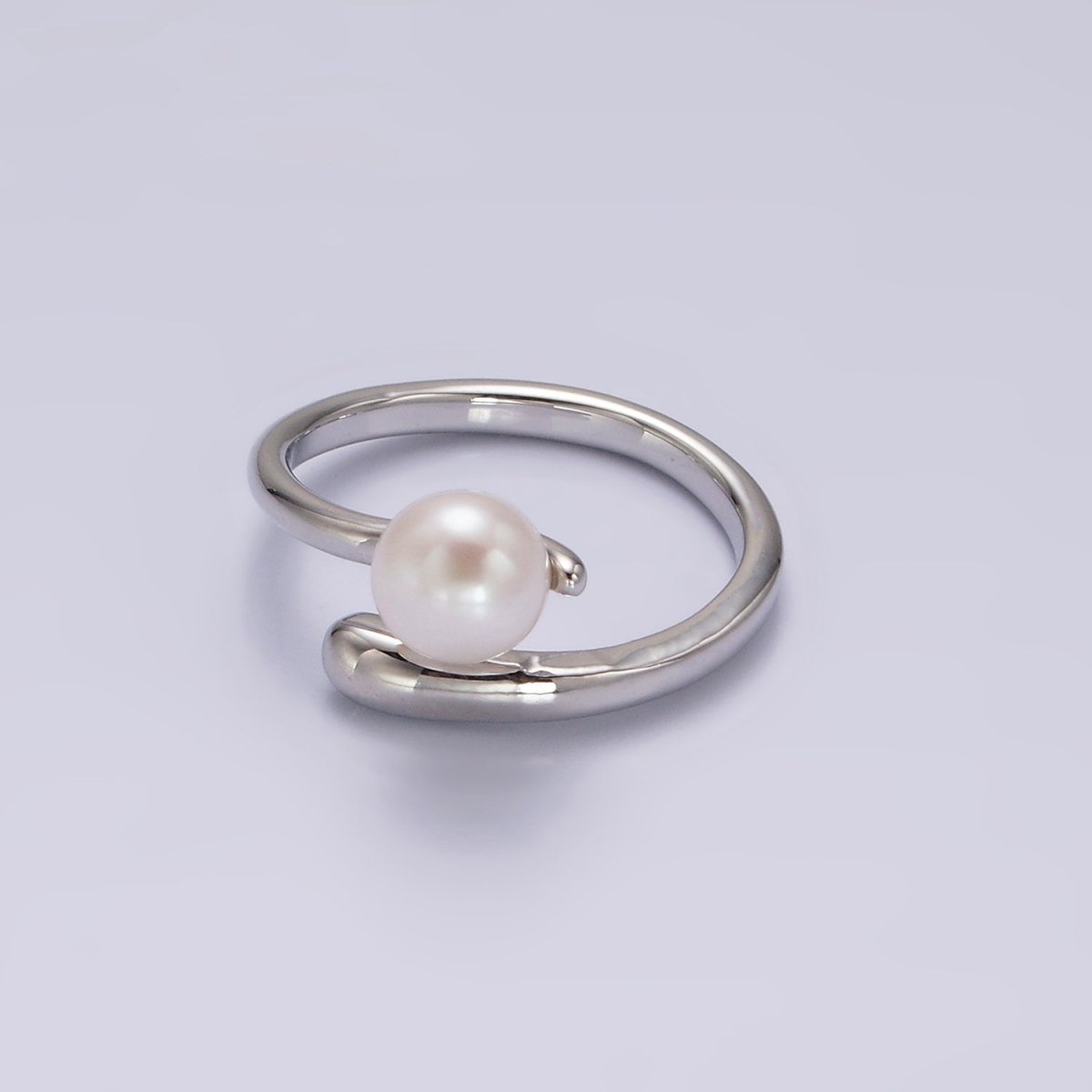 14K Gold Filled White, Pink Pearl Minimalist Open Wrap Band Ring in Silver & Gold | O680 - O683 - DLUXCA