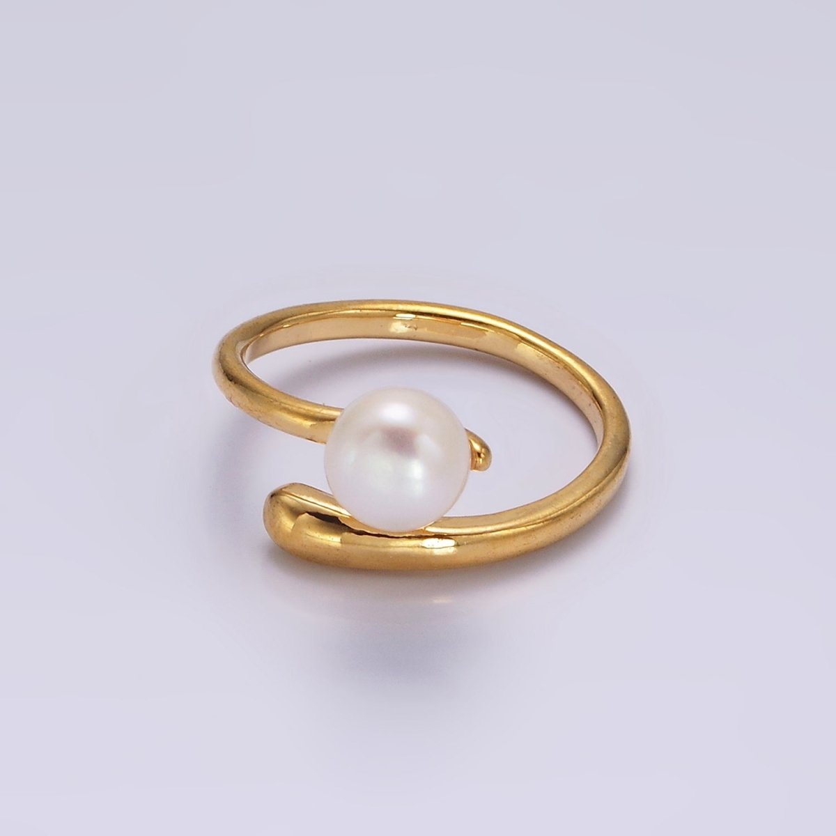 14K Gold Filled White, Pink Pearl Minimalist Open Wrap Band Ring in Silver & Gold | O680 - O683 - DLUXCA