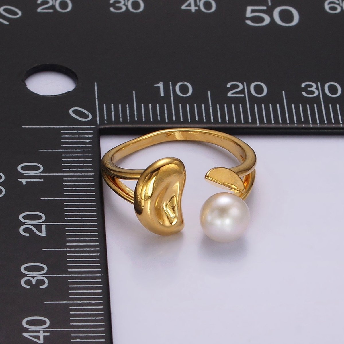 14K Gold Filled White, Pink Pearl Molten Dented Open Wrap Ring in Gold & Silver | O644 - O647 - DLUXCA