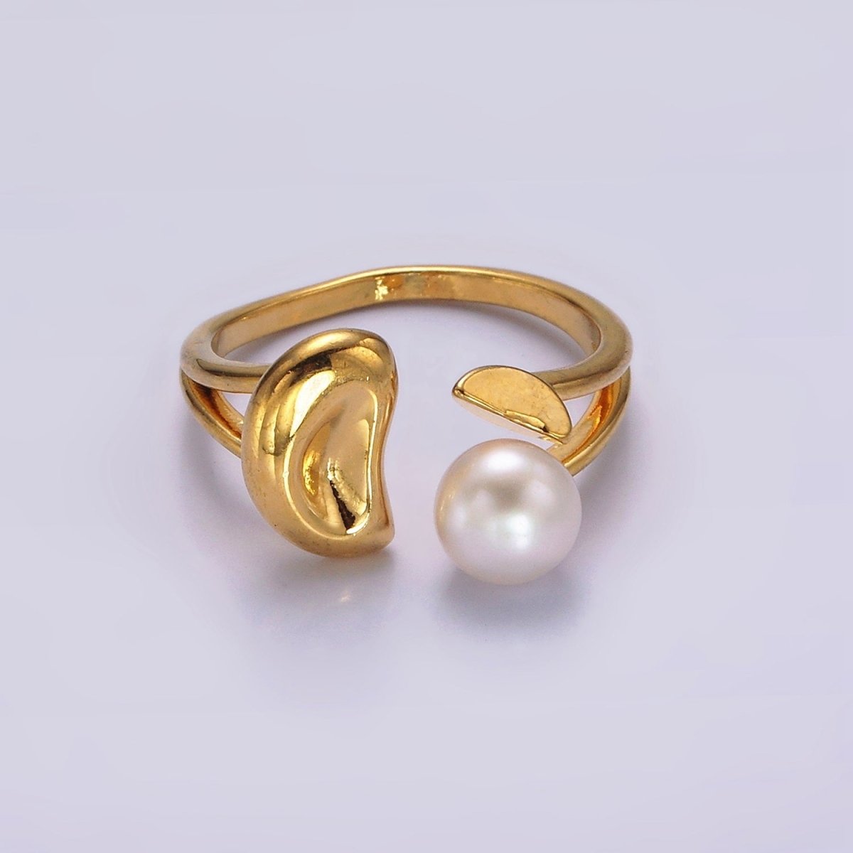 14K Gold Filled White, Pink Pearl Molten Dented Open Wrap Ring in Gold & Silver | O644 - O647 - DLUXCA