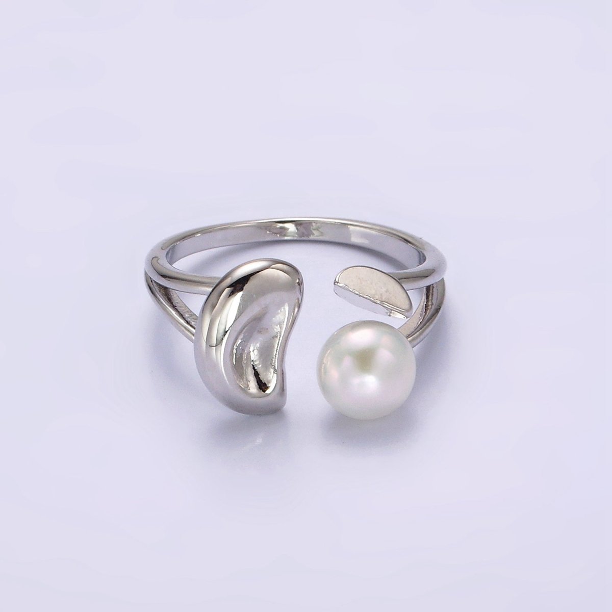 14K Gold Filled White, Pink Pearl Molten Dented Open Wrap Ring in Gold & Silver | O644 - O647 - DLUXCA