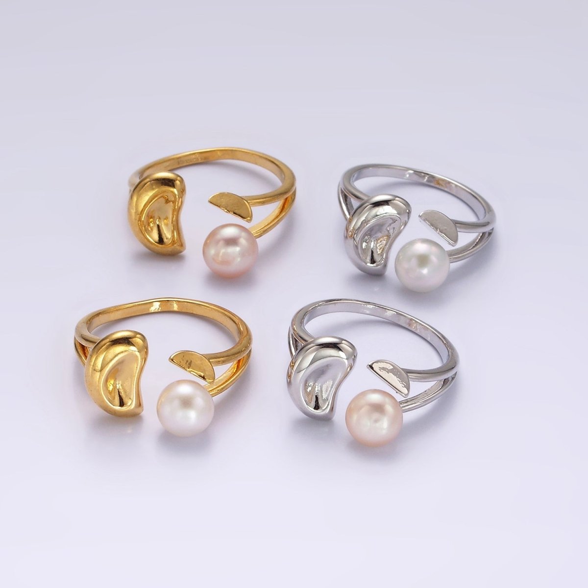 14K Gold Filled White, Pink Pearl Molten Dented Open Wrap Ring in Gold & Silver | O644 - O647 - DLUXCA