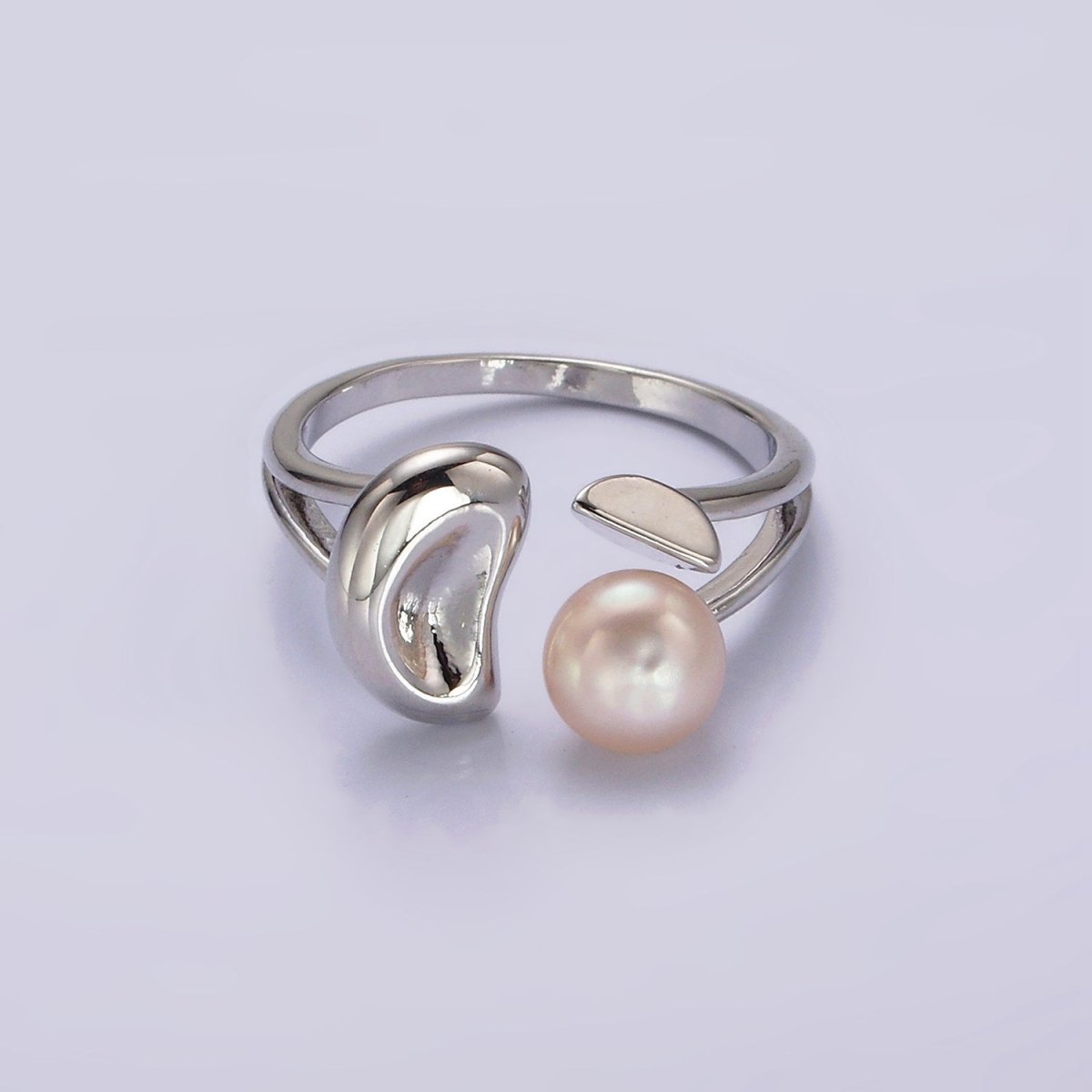 14K Gold Filled White, Pink Pearl Molten Dented Open Wrap Ring in Gold & Silver | O644 - O647 - DLUXCA