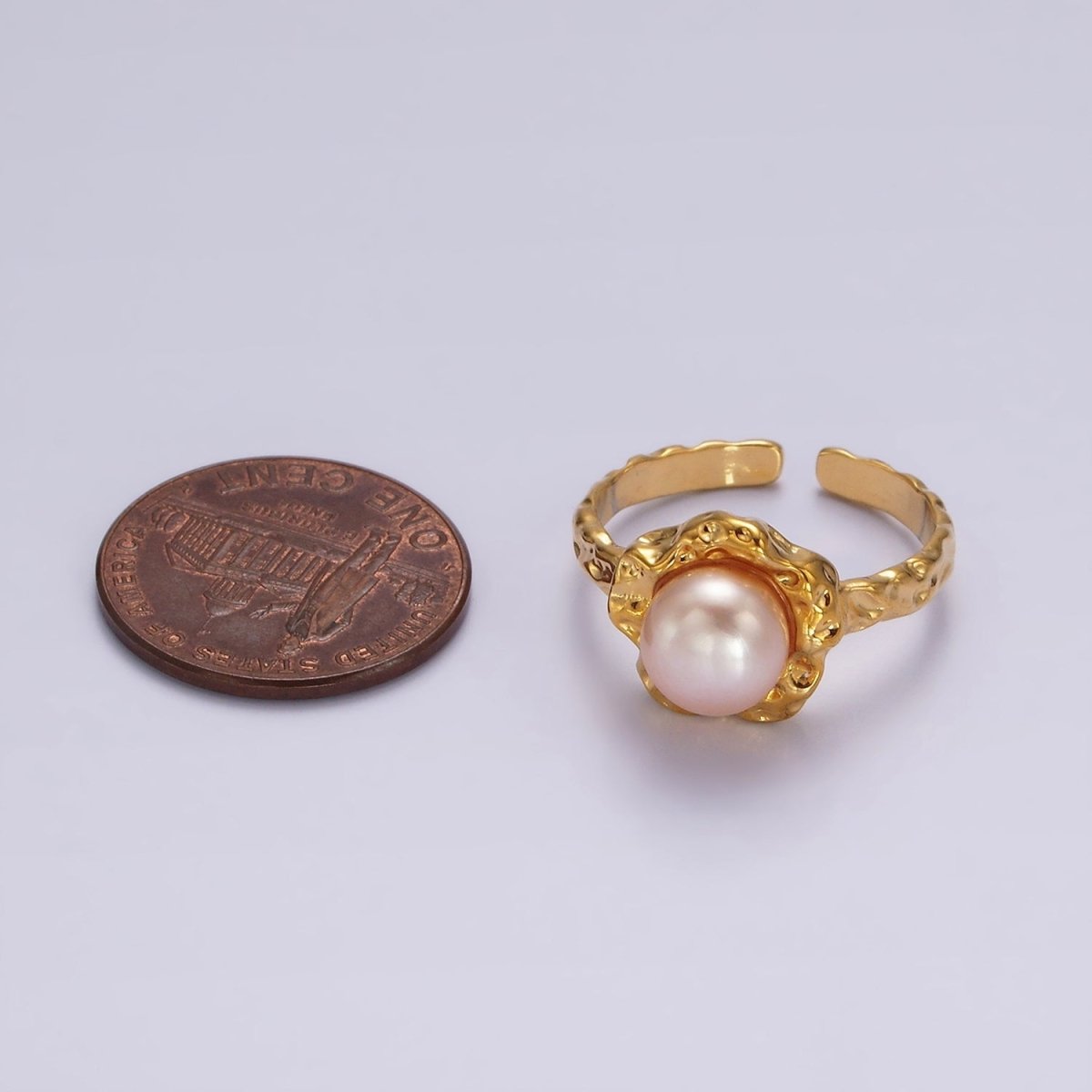 14K Gold Filled White, Pink Pearl Molten Hammered Ring in Gold 7 Silver | O1876 - O1879 - DLUXCA