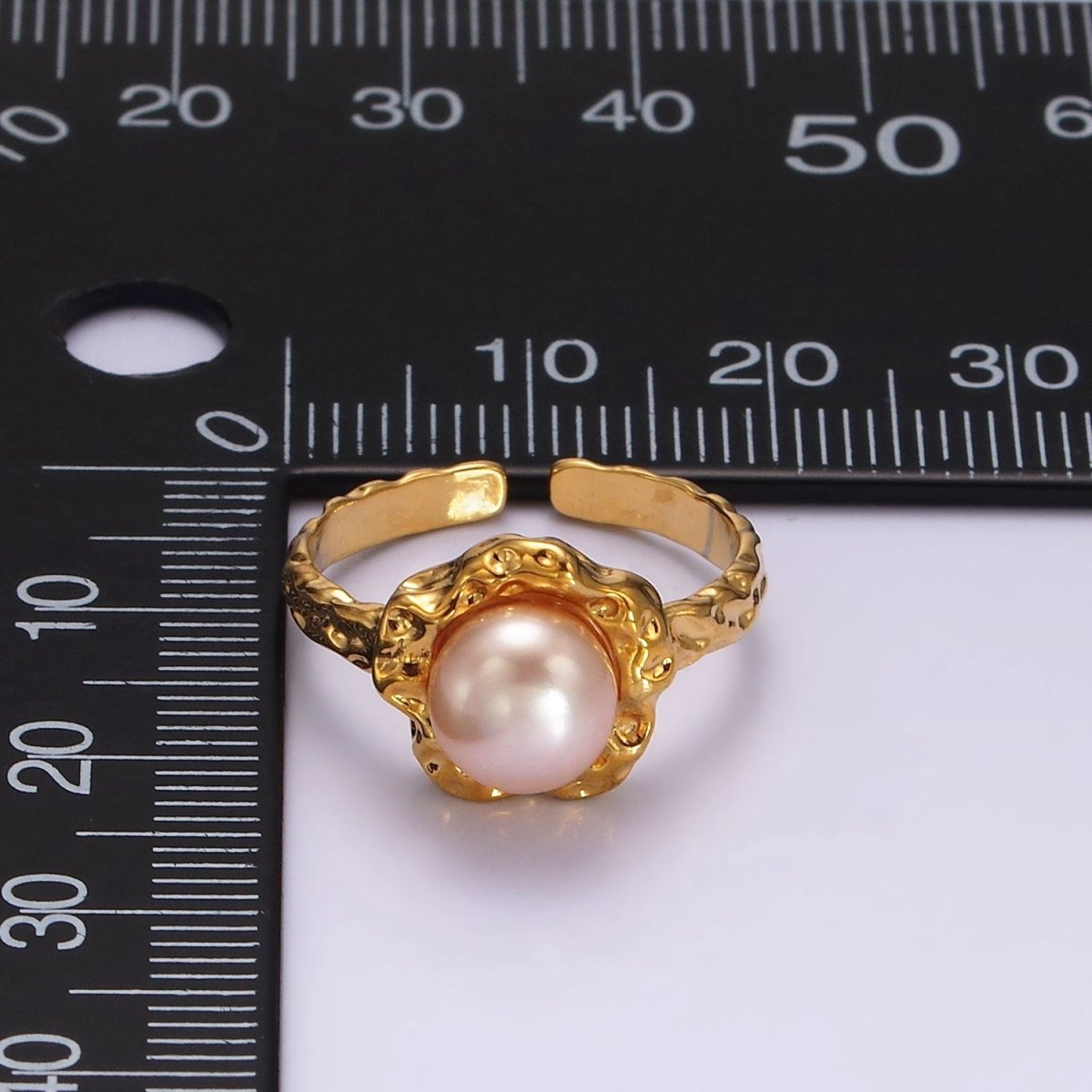 14K Gold Filled White, Pink Pearl Molten Hammered Ring in Gold 7 Silver | O1876 - O1879 - DLUXCA