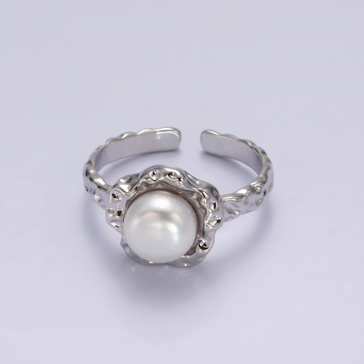 14K Gold Filled White, Pink Pearl Molten Hammered Ring in Gold 7 Silver | O1876 - O1879 - DLUXCA