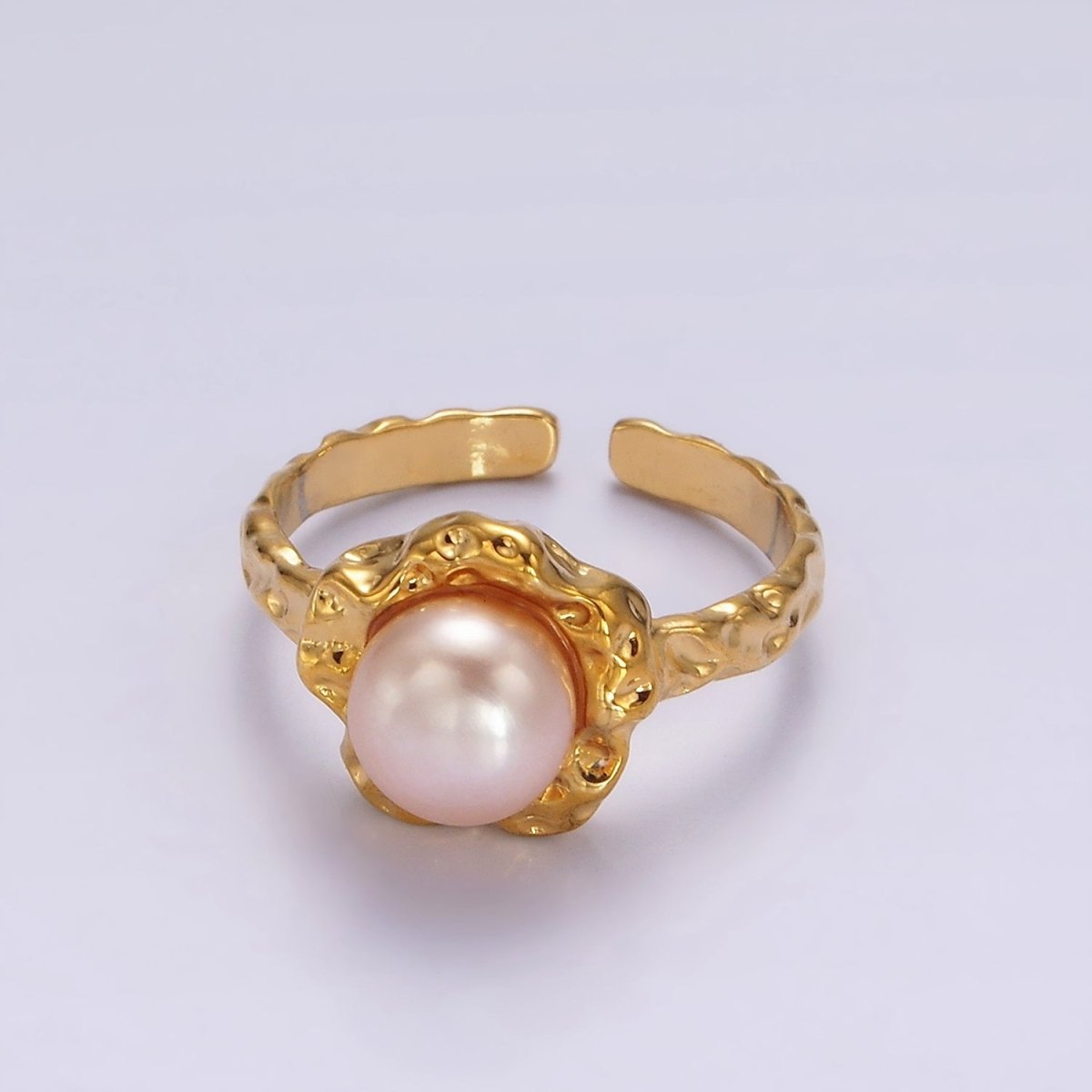 14K Gold Filled White, Pink Pearl Molten Hammered Ring in Gold 7 Silver | O1876 - O1879 - DLUXCA