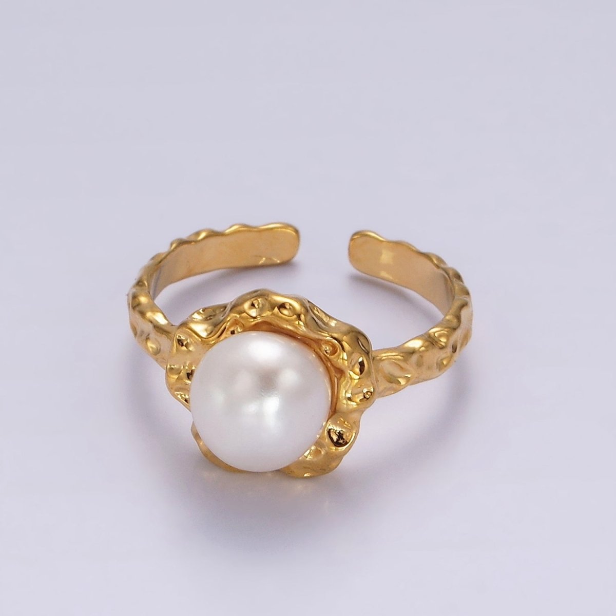 14K Gold Filled White, Pink Pearl Molten Hammered Ring in Gold 7 Silver | O1876 - O1879 - DLUXCA