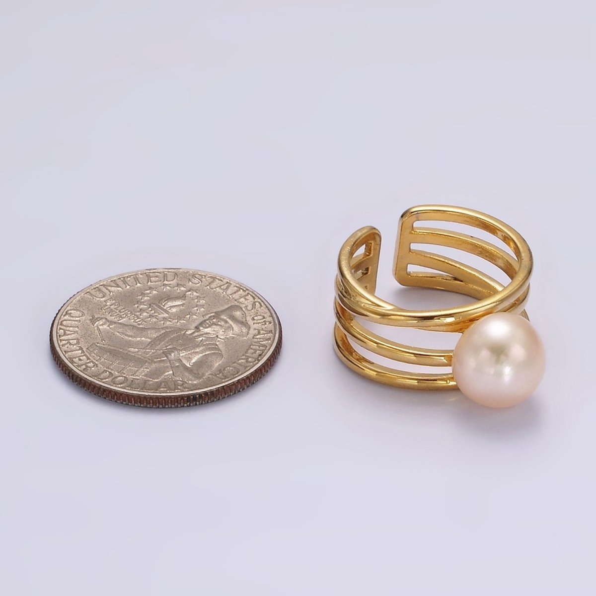 14K Gold Filled White, Pink Pearl Multiple Band Ring in Gold & Silver | O1156 - O1159 - DLUXCA