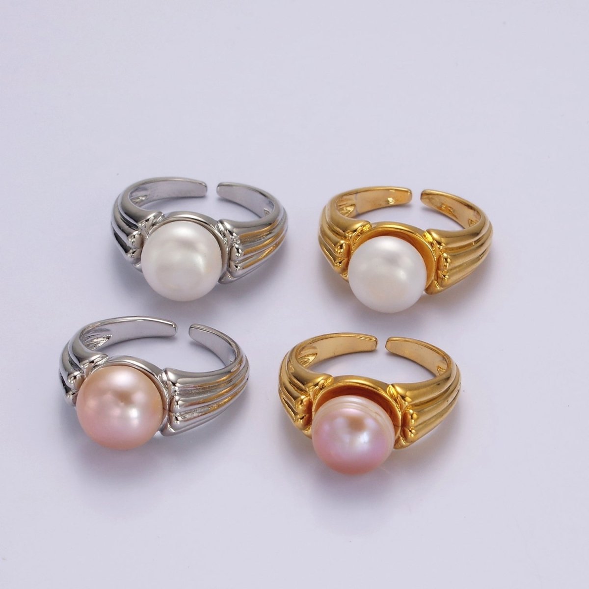 14K Gold Filled White, Pink Pearl Multiple Band Ring in Gold & Silver | O1868 - O1871 - DLUXCA