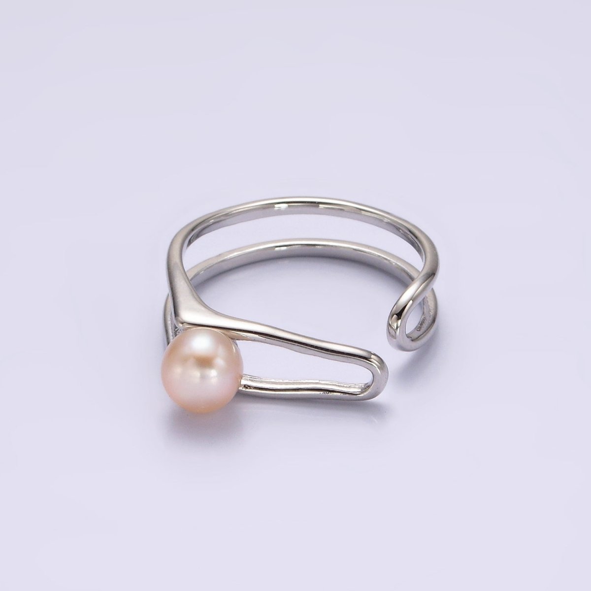 14K Gold Filled White, Pink Pearl Open Double Band Wrap Signet Ring in Gold & Silver | O656 - O659 - DLUXCA