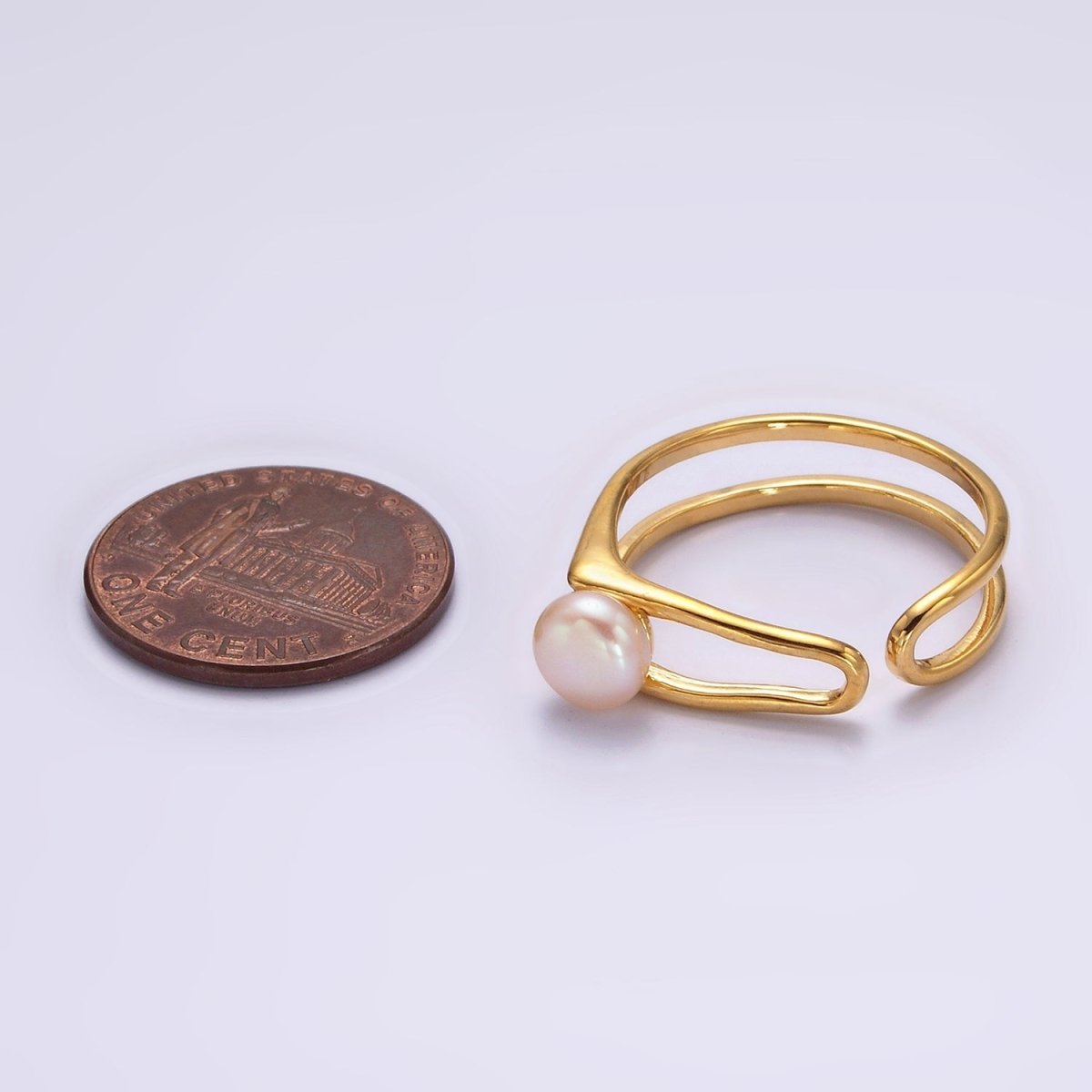 14K Gold Filled White, Pink Pearl Open Double Band Wrap Signet Ring in Gold & Silver | O656 - O659 - DLUXCA