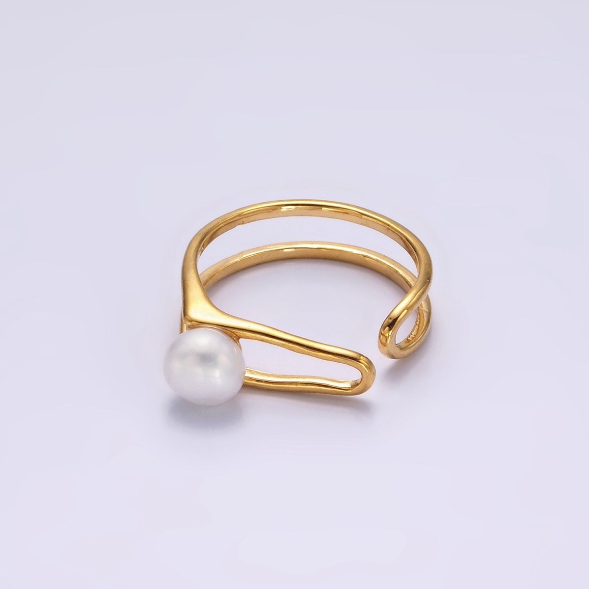 14K Gold Filled White, Pink Pearl Open Double Band Wrap Signet Ring in Gold & Silver | O656 - O659 - DLUXCA