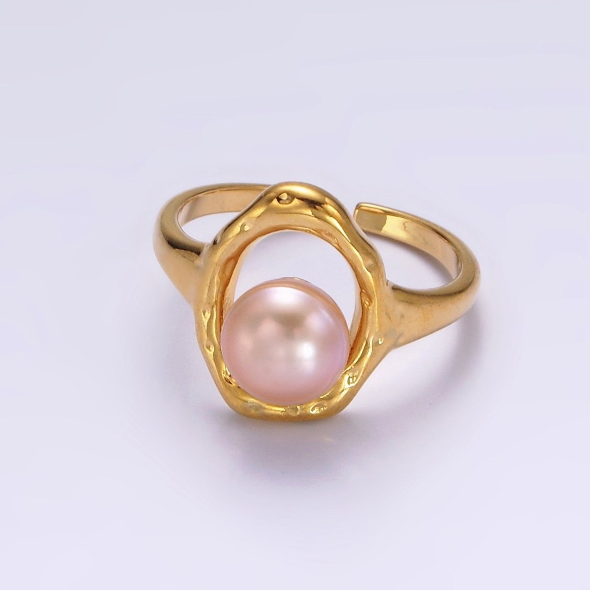 14K Gold Filled White, Pink Pearl Open Oblong Ring in Gold & Silver | O1872 - O1875 - DLUXCA