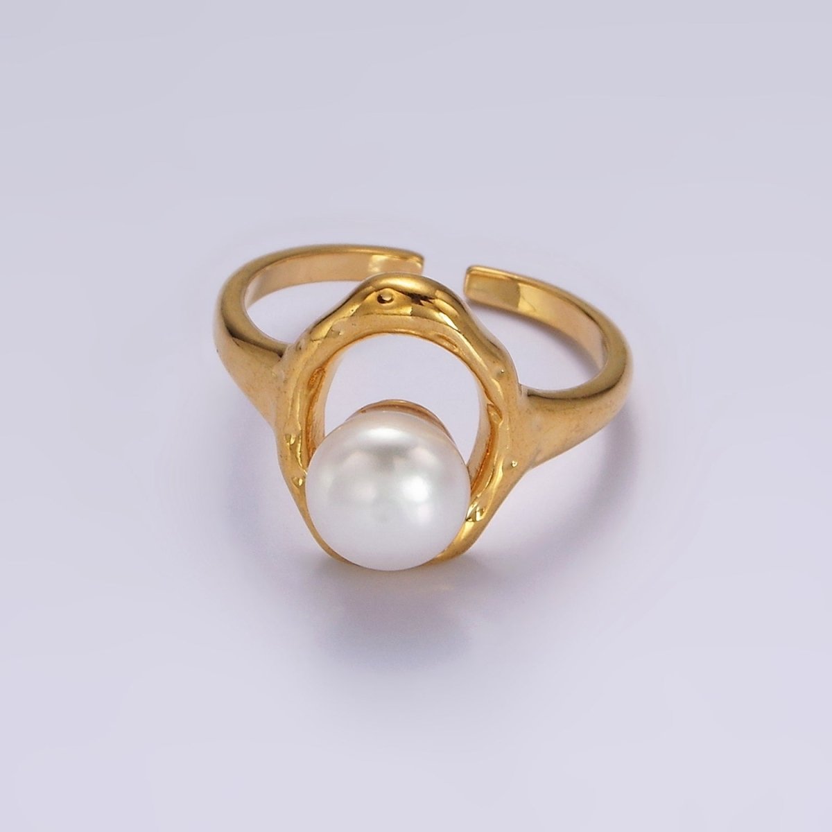 14K Gold Filled White, Pink Pearl Open Oblong Ring in Gold & Silver | O1872 - O1875 - DLUXCA