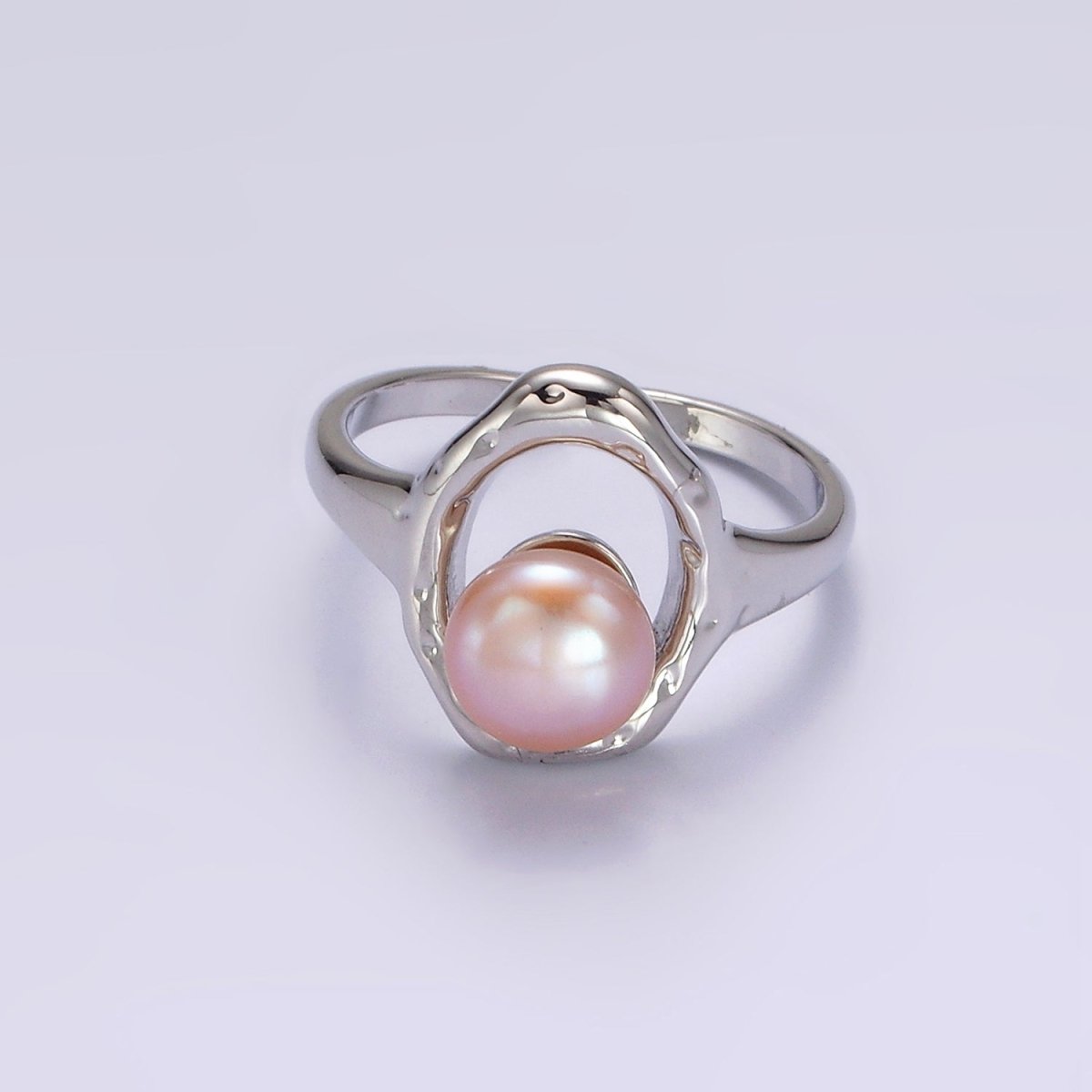 14K Gold Filled White, Pink Pearl Open Oblong Ring in Gold & Silver | O1872 - O1875 - DLUXCA