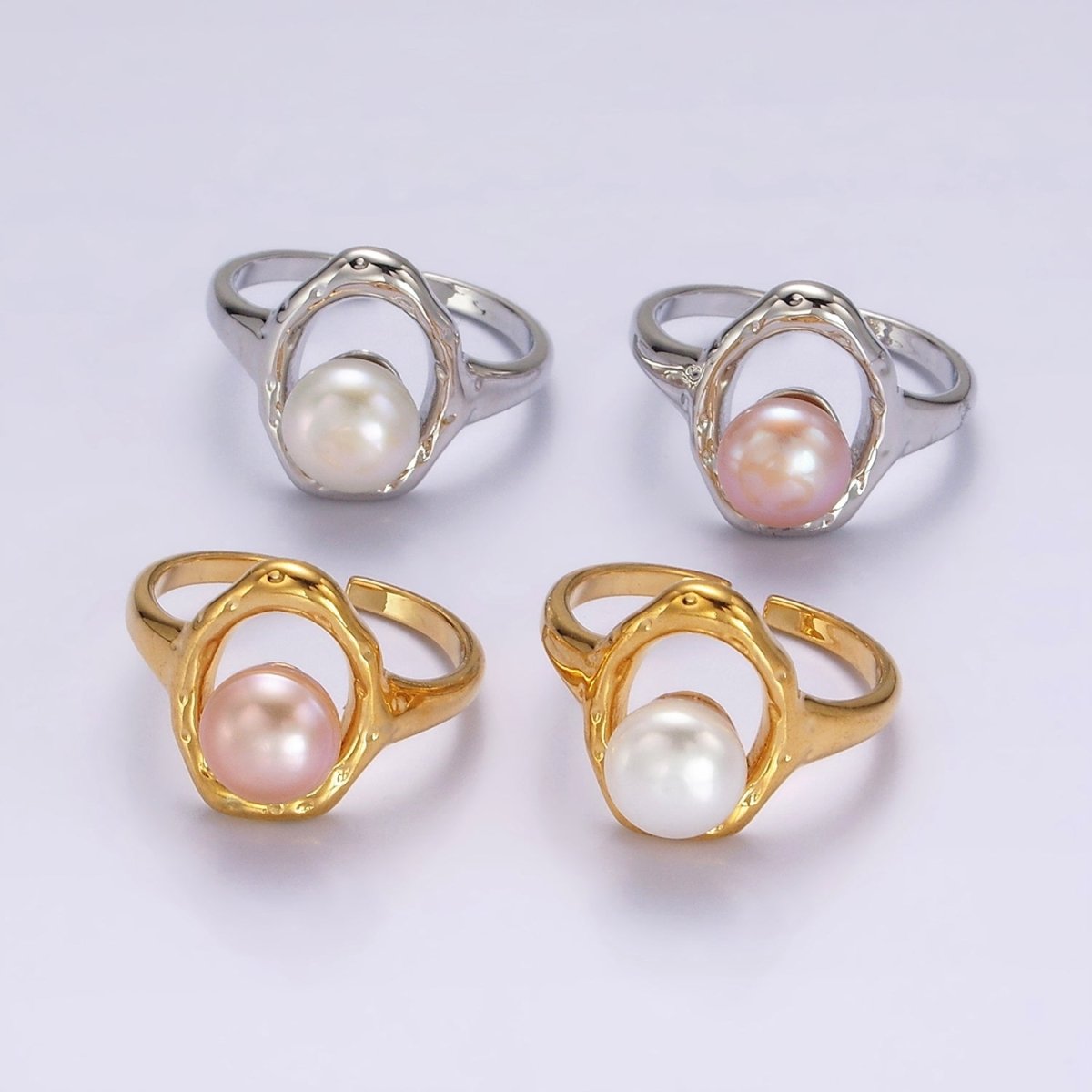 14K Gold Filled White, Pink Pearl Open Oblong Ring in Gold & Silver | O1872 - O1875 - DLUXCA