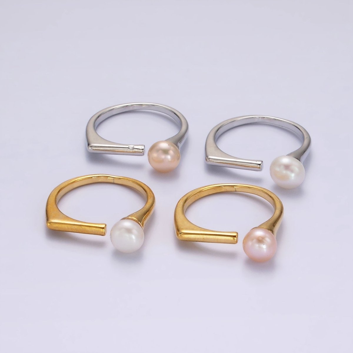 14K Gold Filled White, Pink Pearl Open Wrap Flat Signet Ring in Gold & Silver | O648 - O651 - DLUXCA
