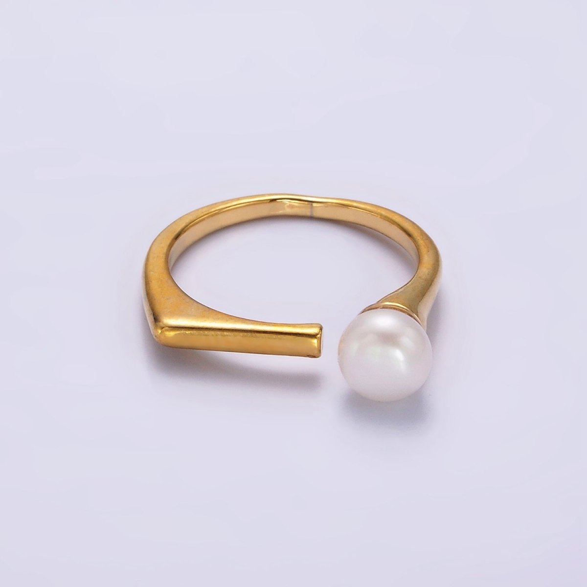 14K Gold Filled White, Pink Pearl Open Wrap Flat Signet Ring in Gold & Silver | O648 - O651 - DLUXCA