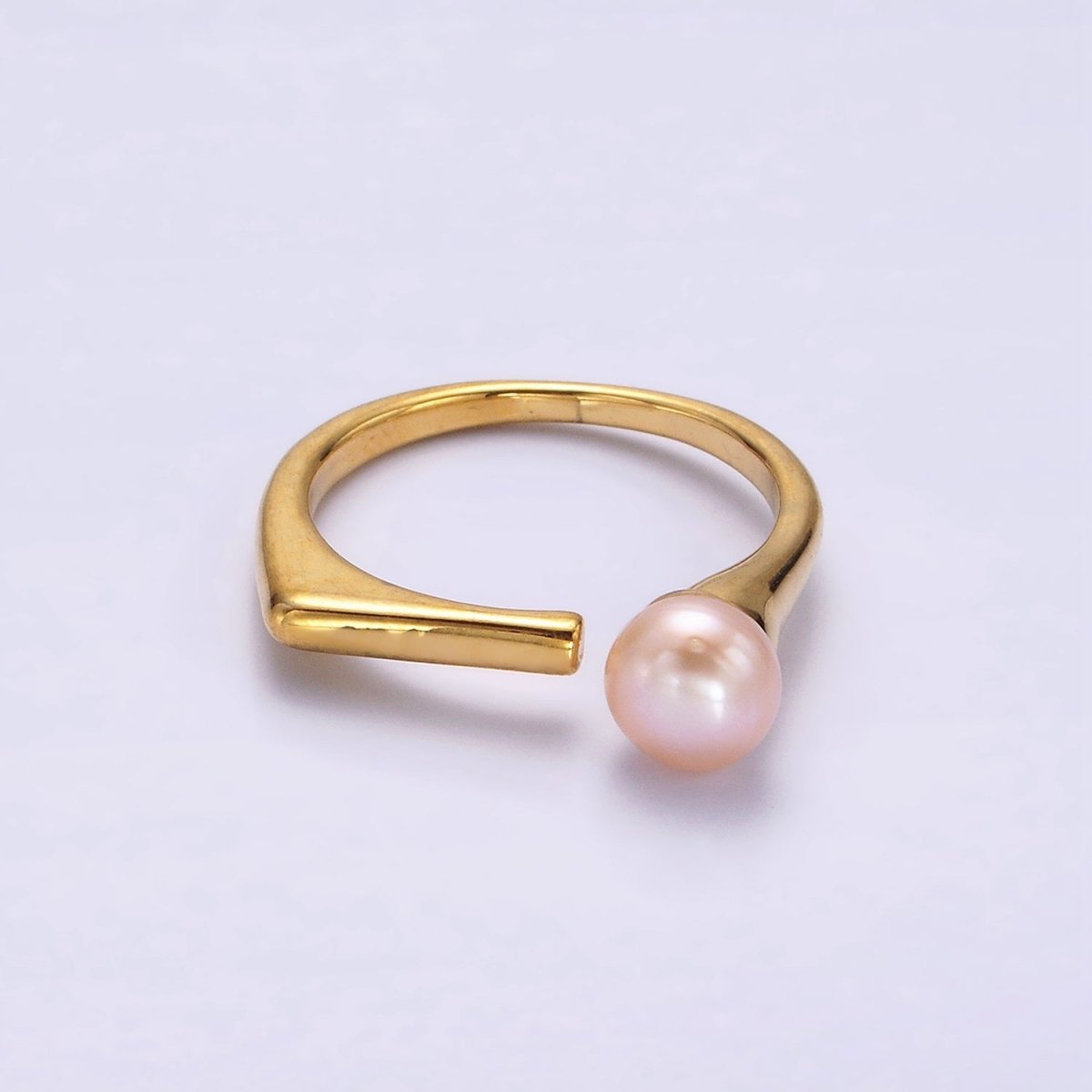 14K Gold Filled White, Pink Pearl Open Wrap Flat Signet Ring in Gold & Silver | O648 - O651 - DLUXCA