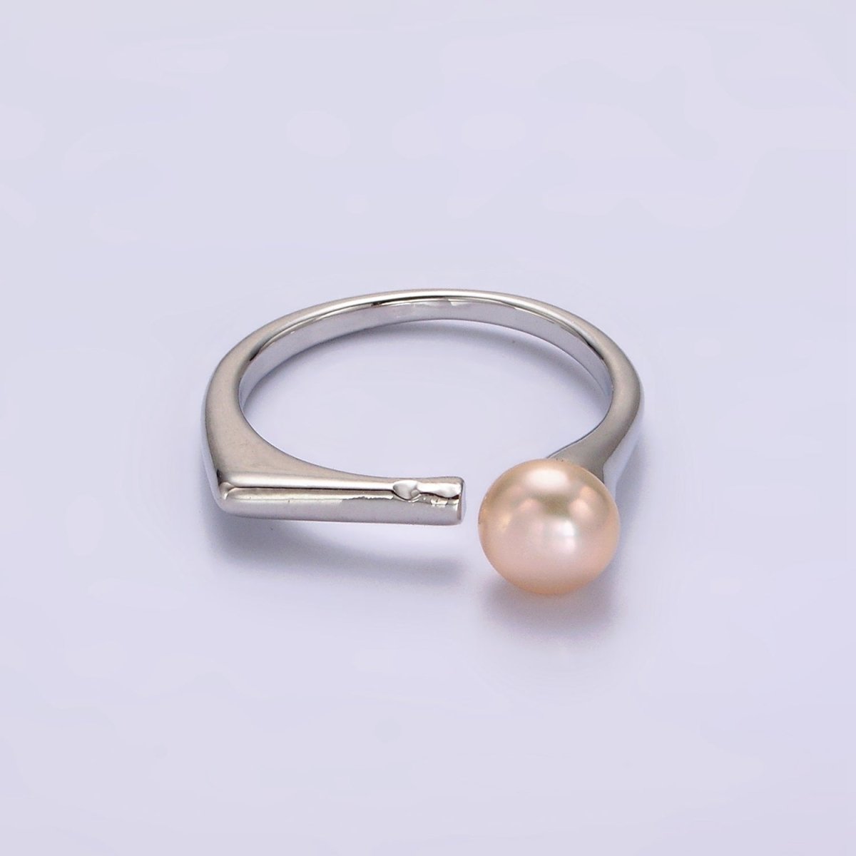 14K Gold Filled White, Pink Pearl Open Wrap Flat Signet Ring in Gold & Silver | O648 - O651 - DLUXCA