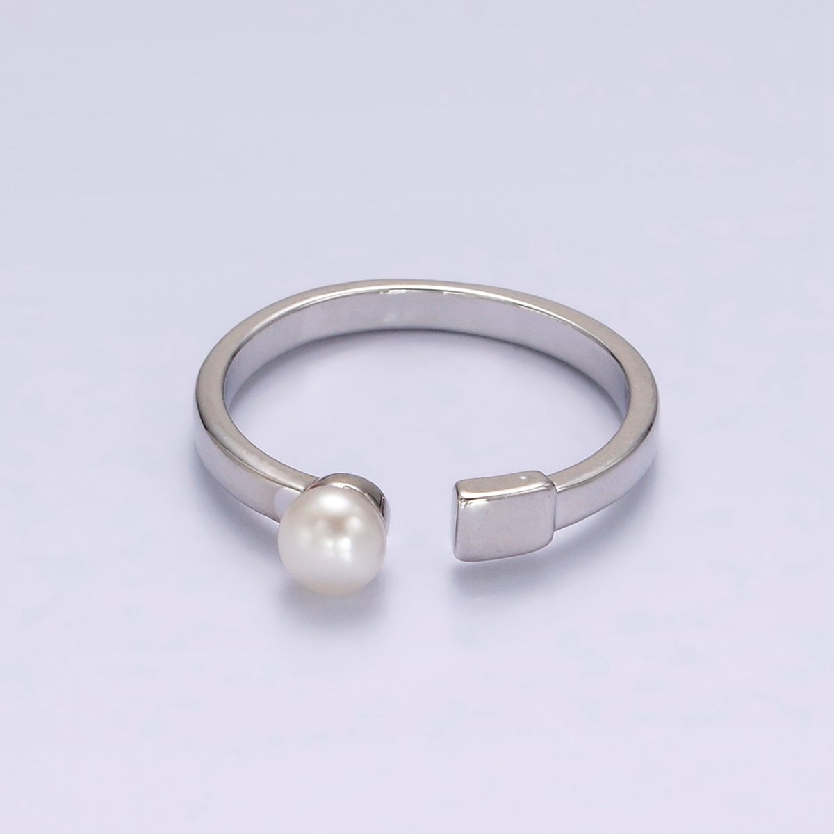 14K Gold Filled White, Pink Pearl Rectangular Open Claw Ring in Gold & Silver | O1880 - O1883 - DLUXCA