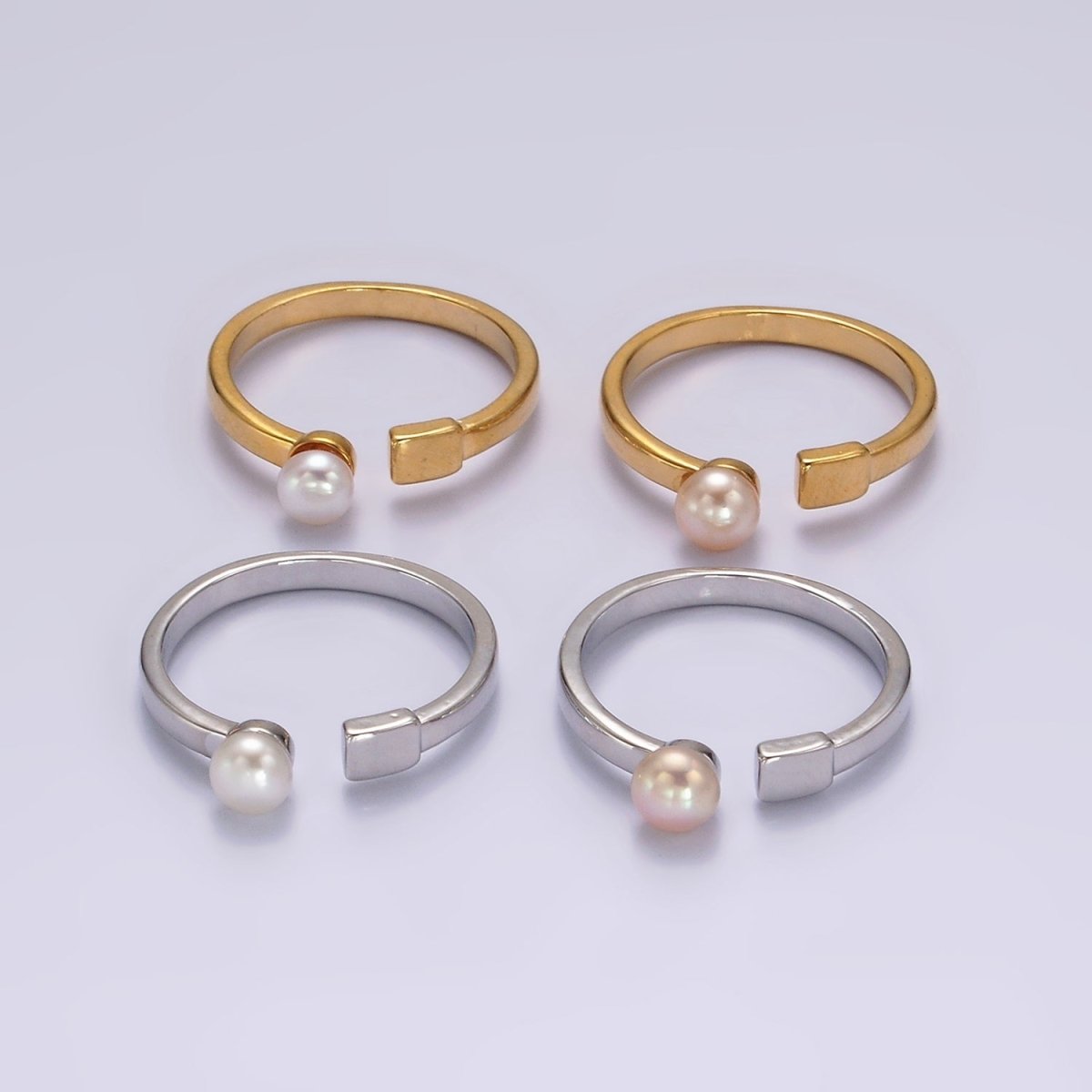 14K Gold Filled White, Pink Pearl Rectangular Open Claw Ring in Gold & Silver | O1880 - O1883 - DLUXCA