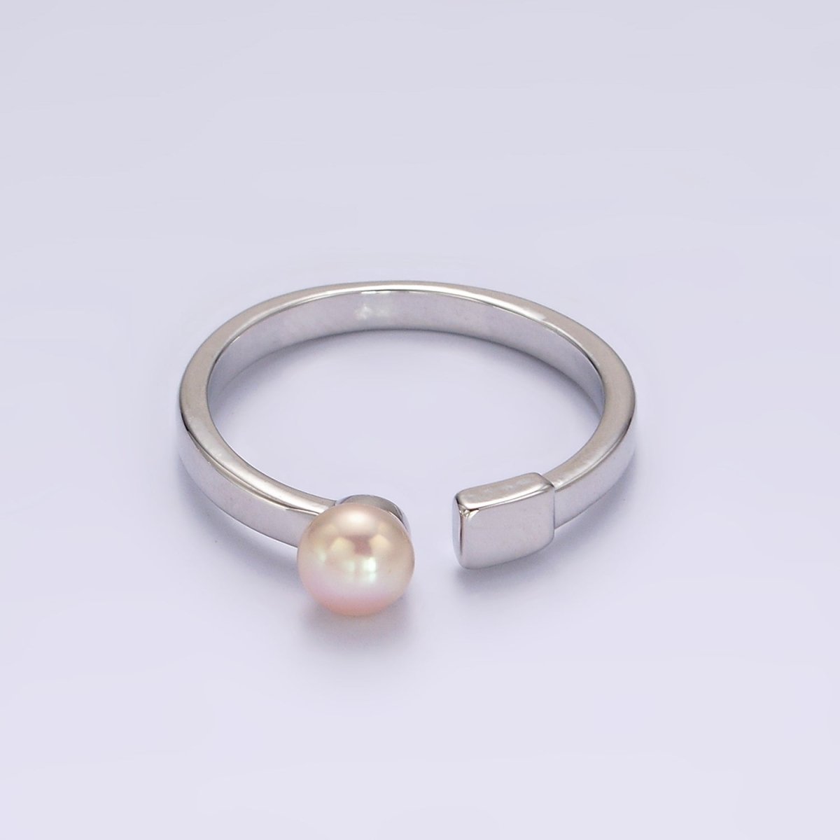 14K Gold Filled White, Pink Pearl Rectangular Open Claw Ring in Gold & Silver | O1880 - O1883 - DLUXCA