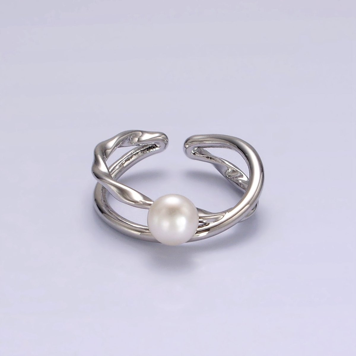 14K Gold Filled White, Pink Pearl Twisted Hammered Double Band Ring in Gold & Silver | O1175 O1176 - DLUXCA